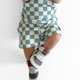 BAMBOO JOGGER SHORTS- Sage Check - HoneyBug 