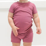 TWO PIECE SHORTIE SET- Mauve Ribbed - HoneyBug 