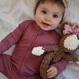 Zip Romper - Mauve Ribbed - HoneyBug 