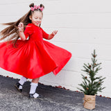 VELVET MID SLEEVE TWIRL- Ruby Red Stretch Velvet Twirl Dress - HoneyBug 