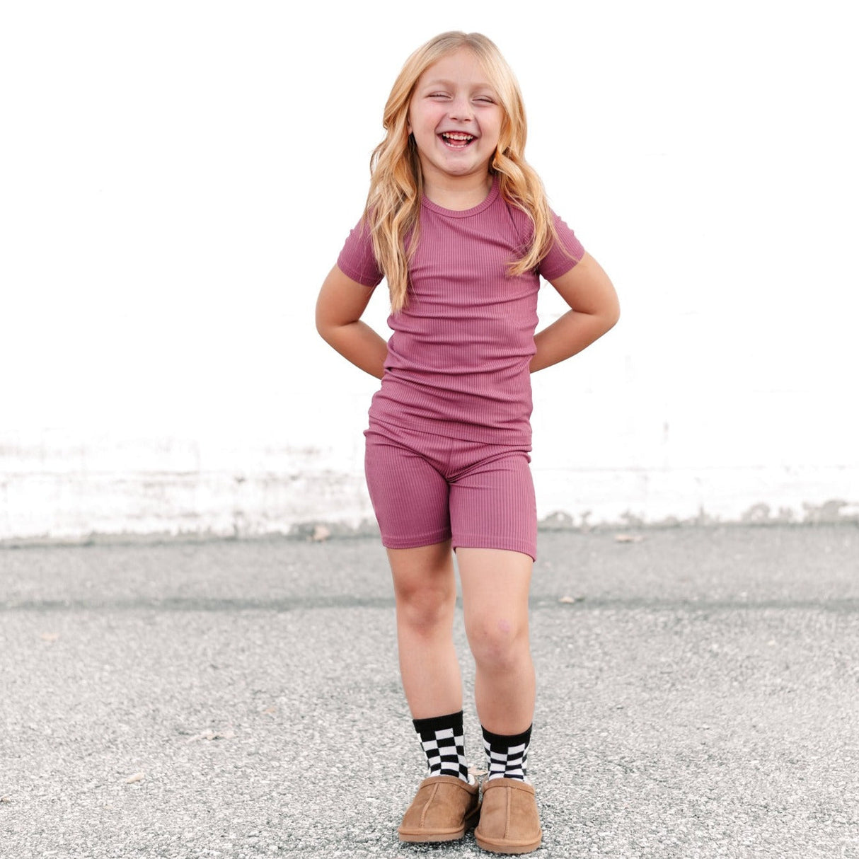 TWO PIECE SHORTIE SET- Mauve Ribbed - HoneyBug 