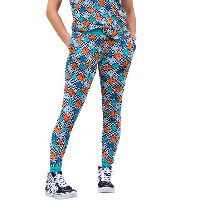 MAMA JOGGERS- Blue Smiles Check - HoneyBug 