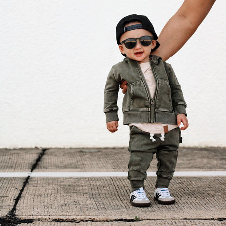 ZIP HOODIE- Moss Snow Wash - HoneyBug 