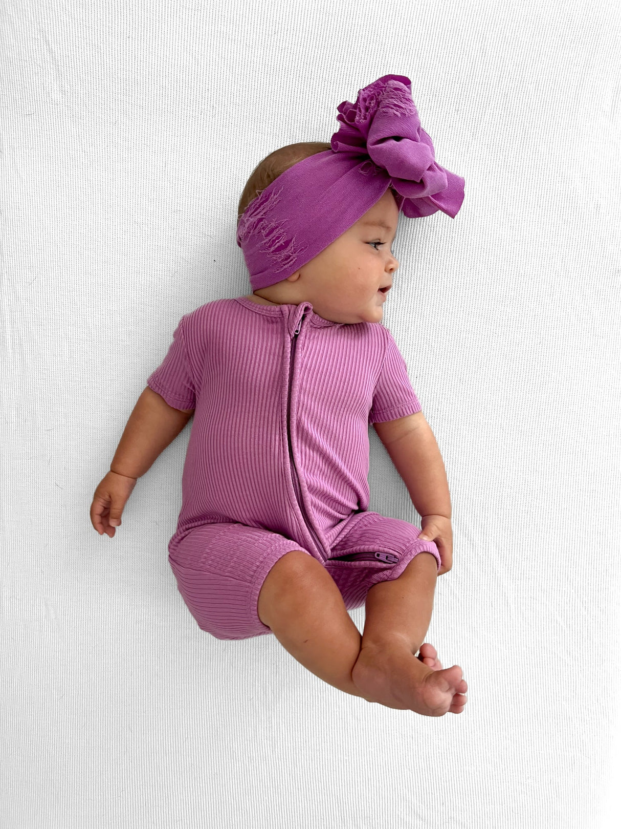 SHORTIE ZIP ROMPER - Lilac Ribbed - HoneyBug 
