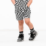 BAMBOO JOGGER SHORTS- Black Dizzy Check - HoneyBug 