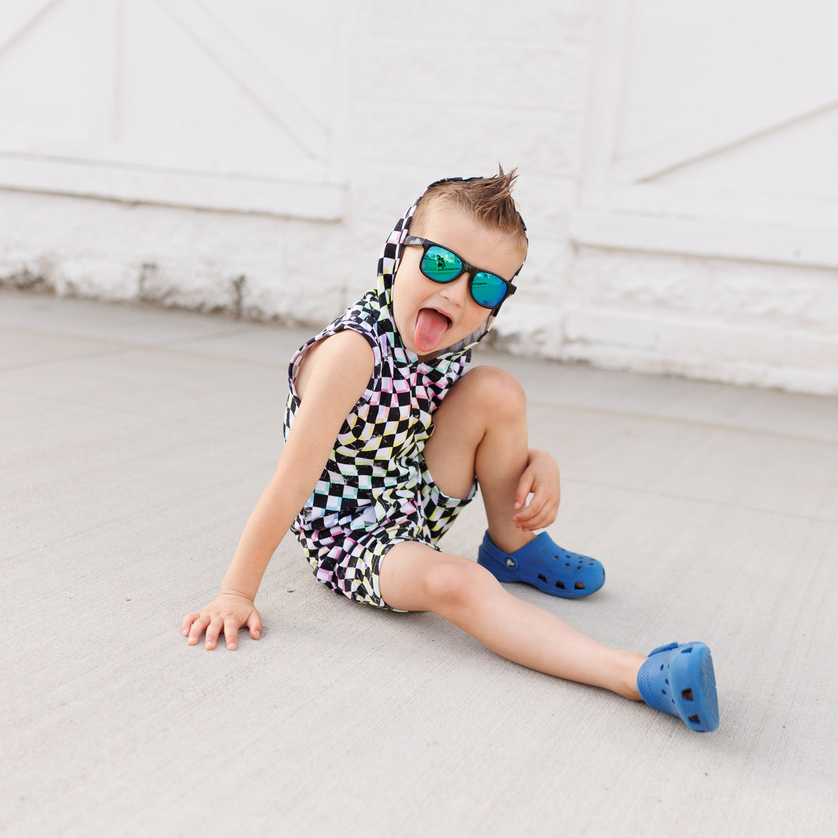 BAMBOO HOODIE TANK- Neon Dizzy Check - HoneyBug 