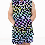 BAMBOO HOODIE TANK- Neon Dizzy Check - HoneyBug 