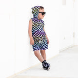 BAMBOO JOGGER SHORTS- Neon Dizzy Check - HoneyBug 