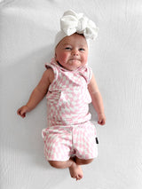 BAMBOO JOGGER SHORTS- Pink Dizzy Check - HoneyBug 