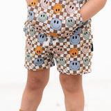 BAMBOO JOGGER SHORTS- Beige Happy Smiles - HoneyBug 
