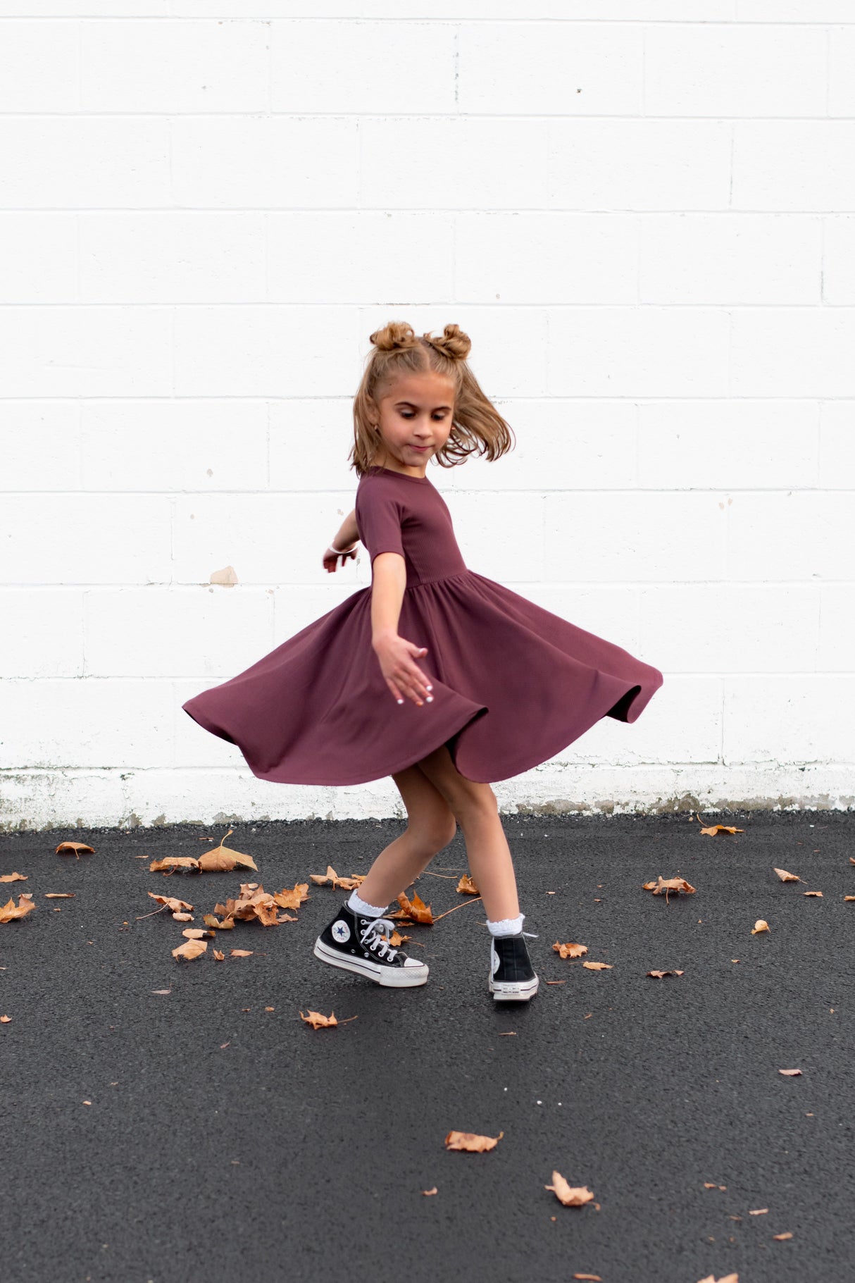 MID SLEEVE TWIRL DRESS- Black Cherry Ribbed - HoneyBug 