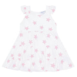 Pink Stars Print Ruffle Dress
