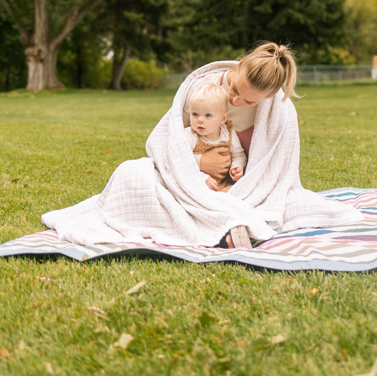 Cotton Muslin Quilted Throw - Tan Gingham - HoneyBug 