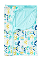 Stretchy Oversized Blanket - Rainbows Blue - HoneyBug 