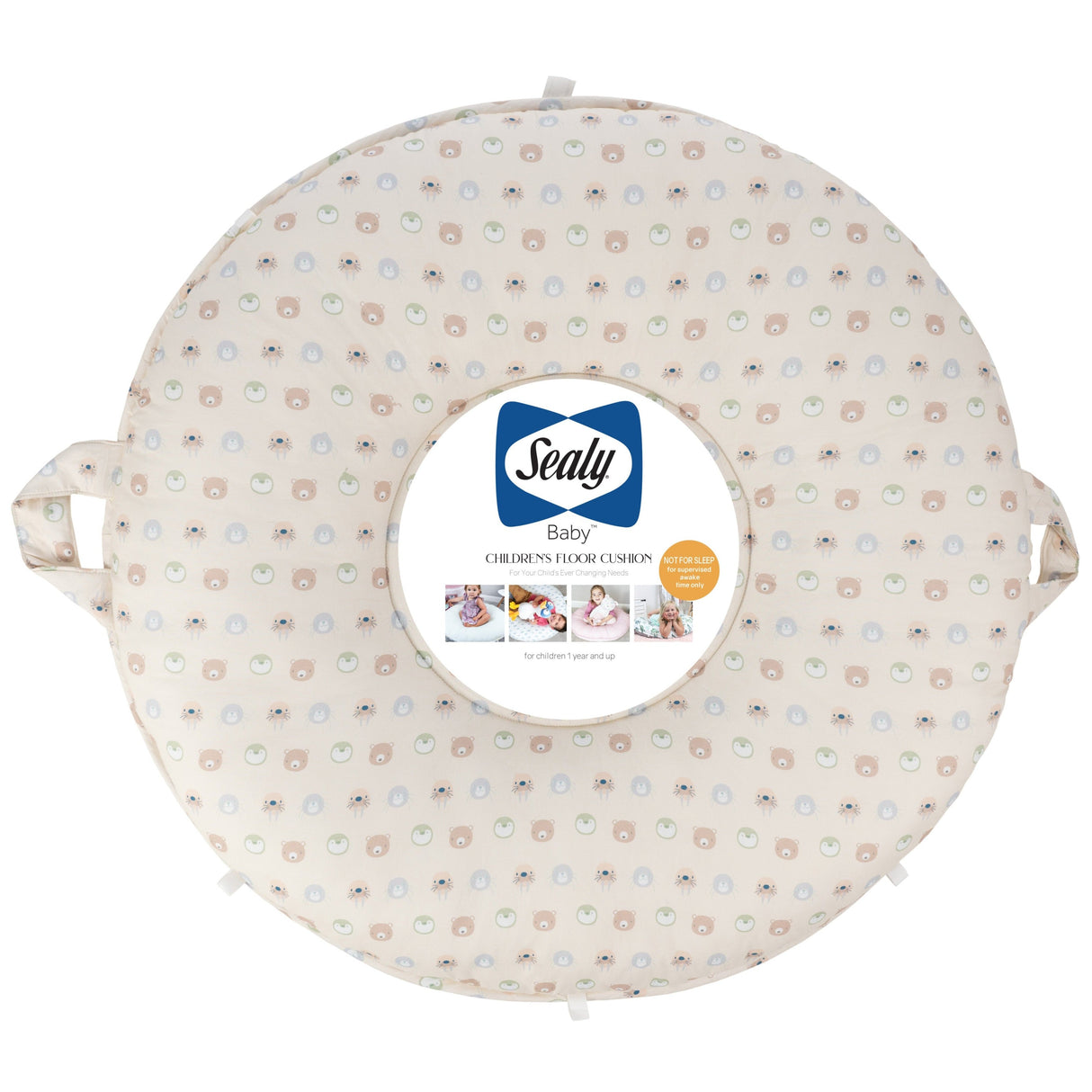 Sealy Children's Floor Cushion - Animal Faces and Beige - HoneyBug 