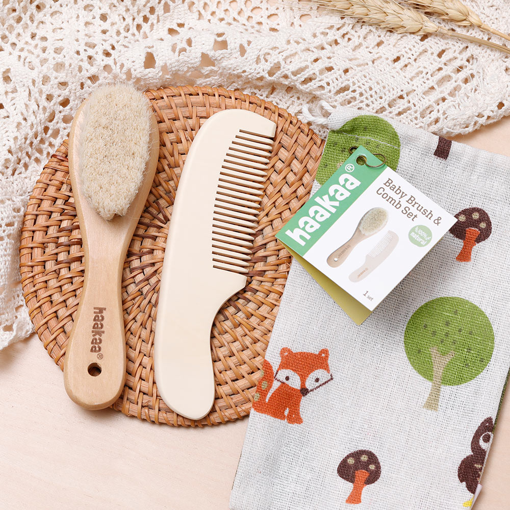 Haakaa Goats Wool Wooden Baby Brush & Comb Set - HoneyBug 
