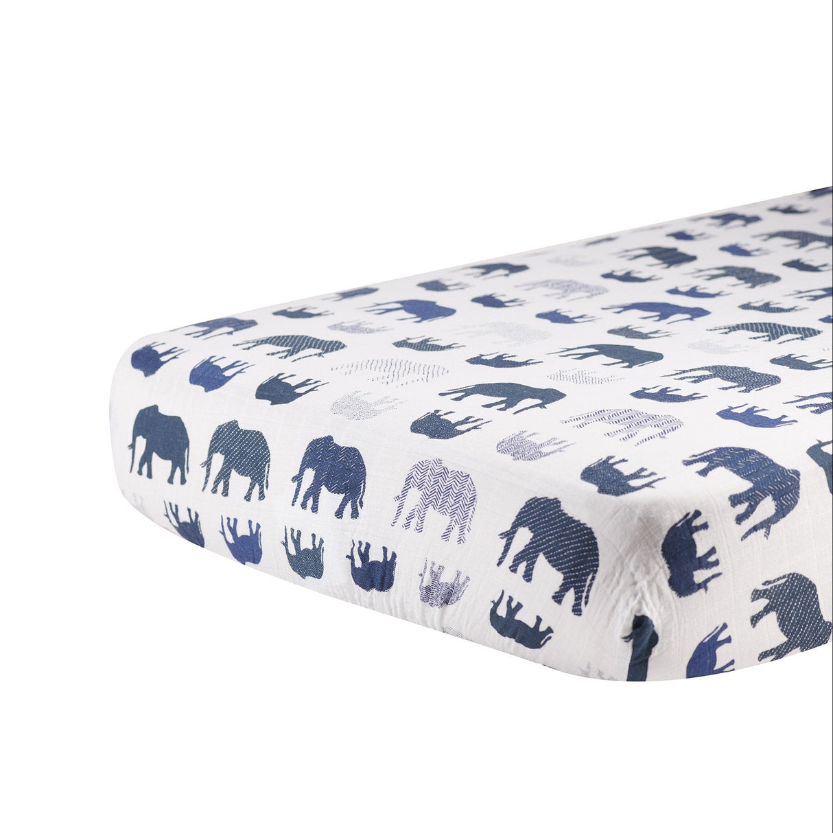 Blue Elephant Cotton Muslin Crib Sheet