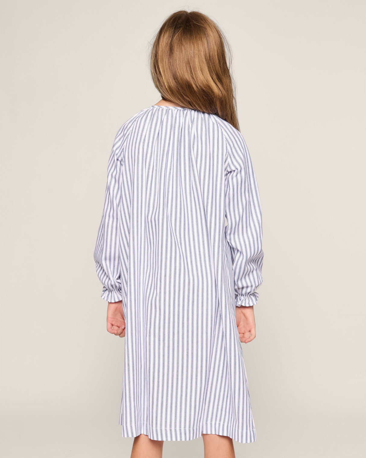 Girl's Twill Delphine Nightgown in Navy French Ticking - HoneyBug 