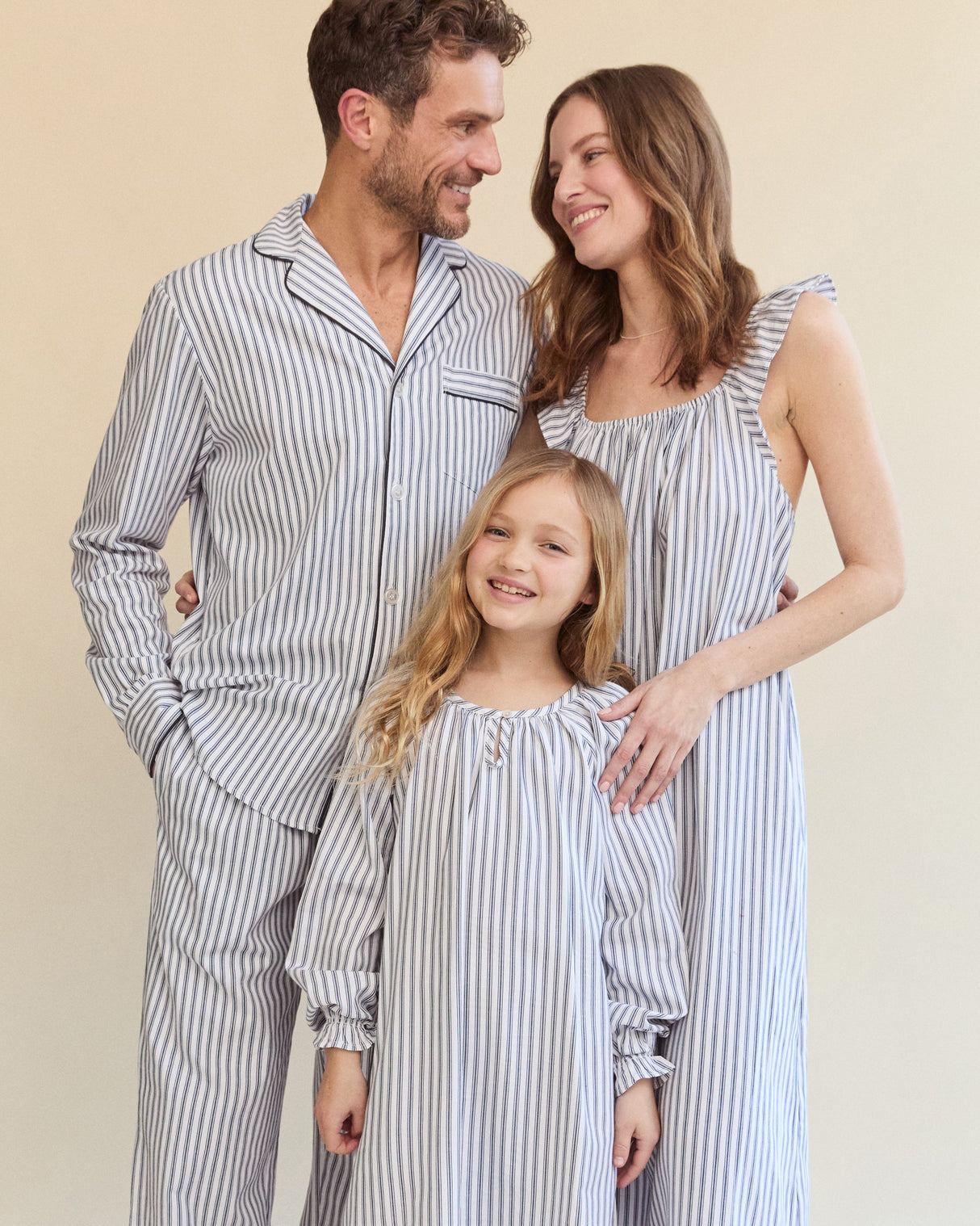 Girl's Twill Delphine Nightgown in Navy French Ticking - HoneyBug 