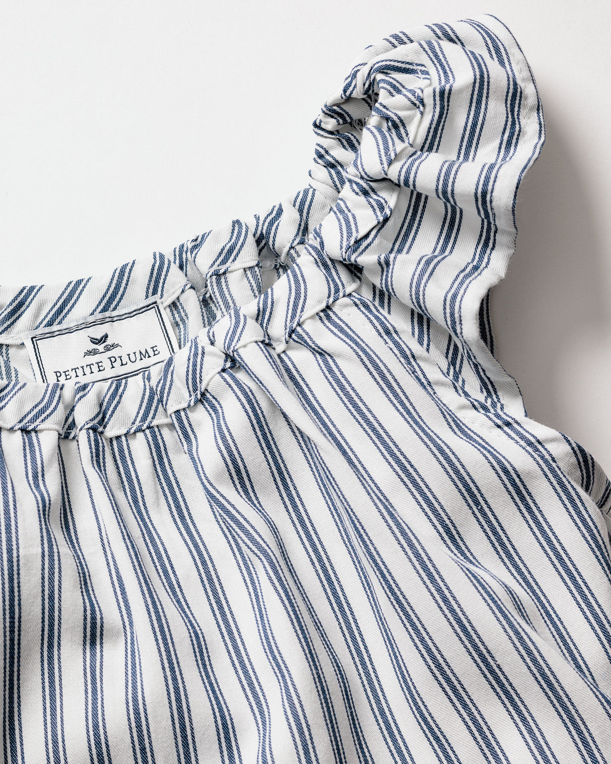 Girl's Twill Isabelle Nightgown in Navy French Ticking - HoneyBug 