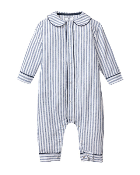 Baby's Twill Cambridge Romper in Navy French Ticking - HoneyBug 