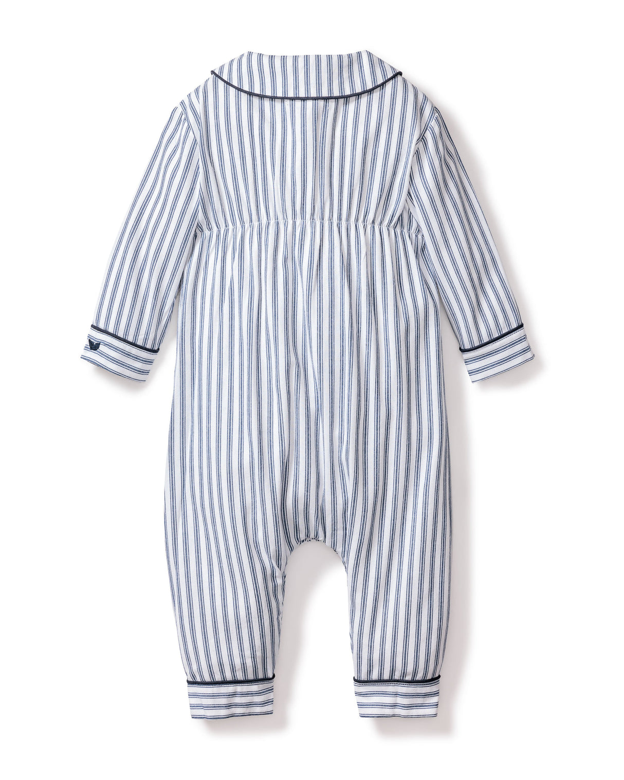 Baby's Twill Cambridge Romper in Navy French Ticking - HoneyBug 