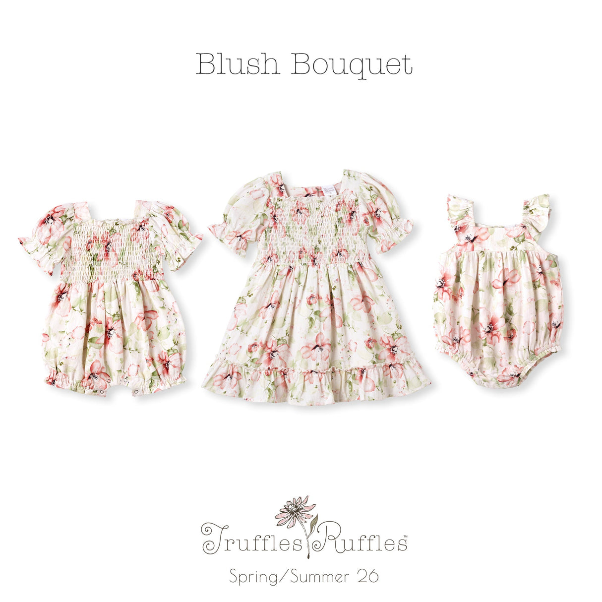 Blush Bouquet Smocked Puff Sleeve Dress