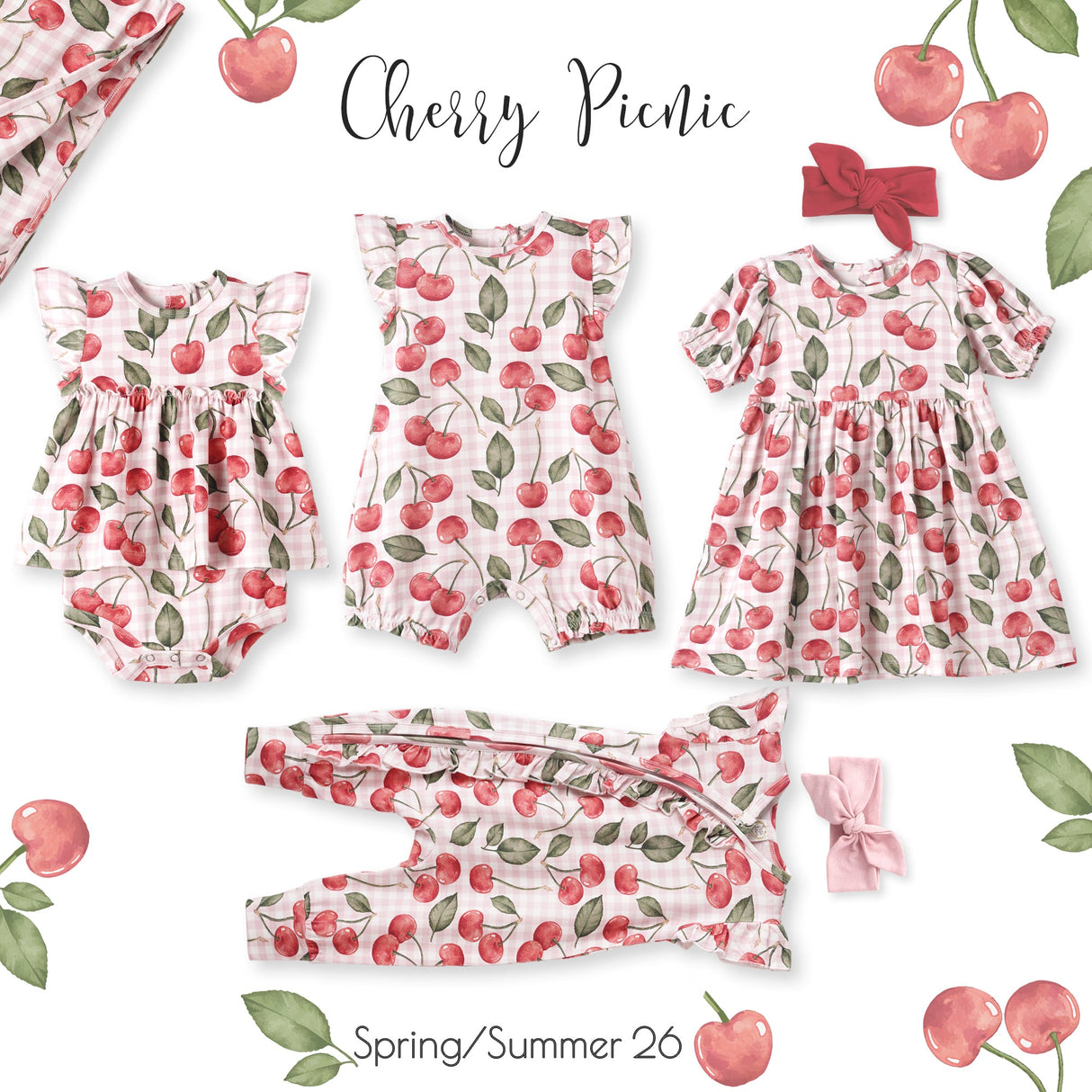 Cherry Picnic Baby Girl Bamboo Bubble Romper
