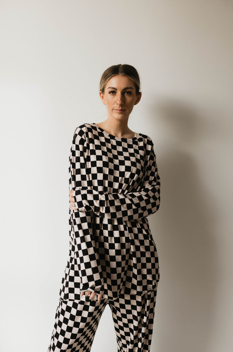 Adult  Bamboo Pajamas | Black Checker - HoneyBug 