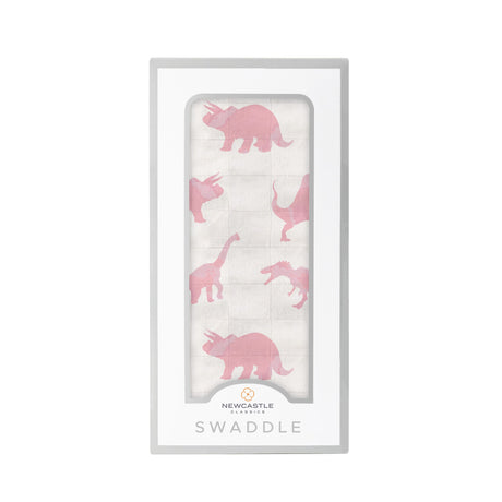 Pink Dinosaurs Bamboo Muslin Swaddle - HoneyBug 