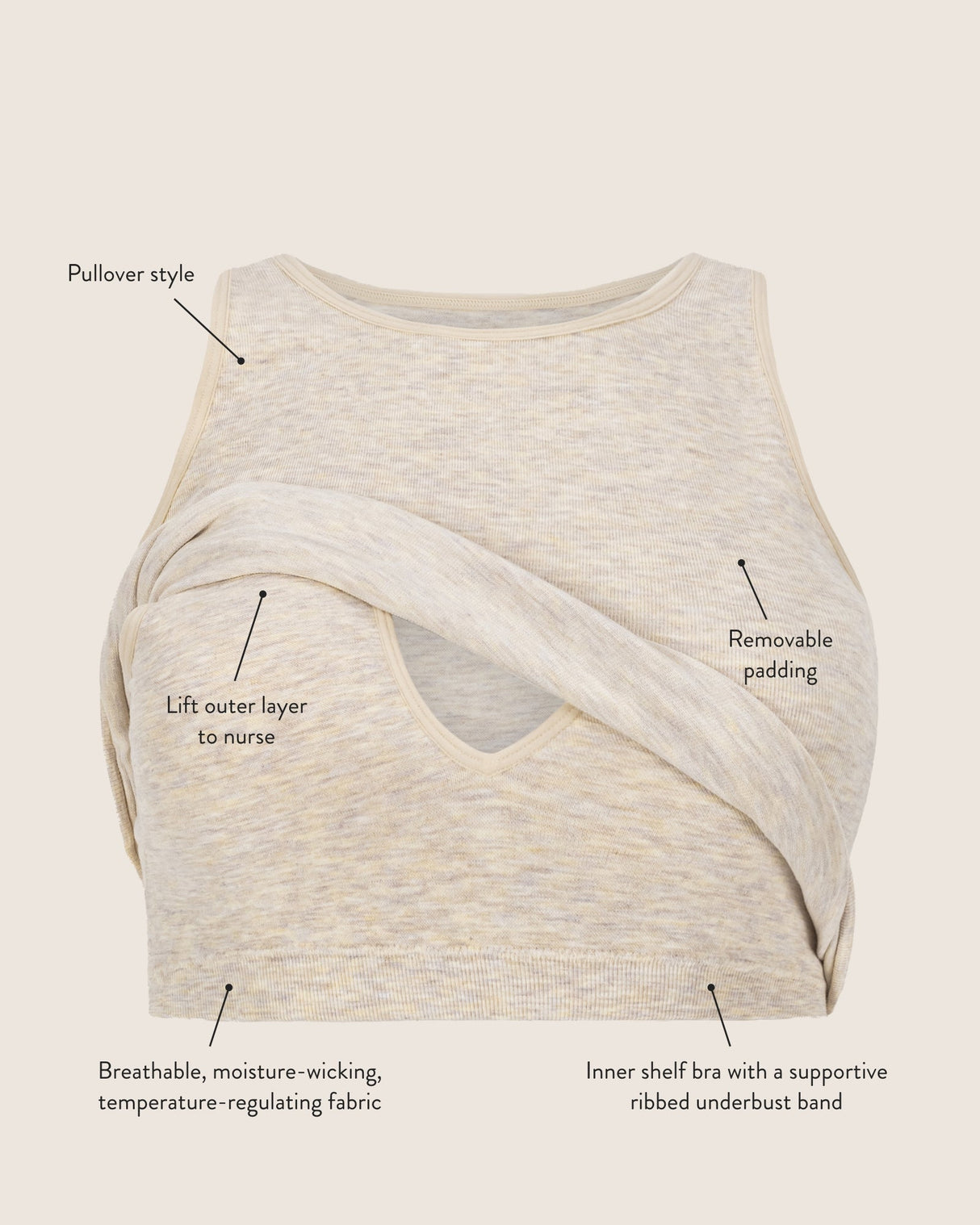 Sublime® Bamboo Maternity & Nursing Longline Bra Top | Oatmeal Heather - HoneyBug 