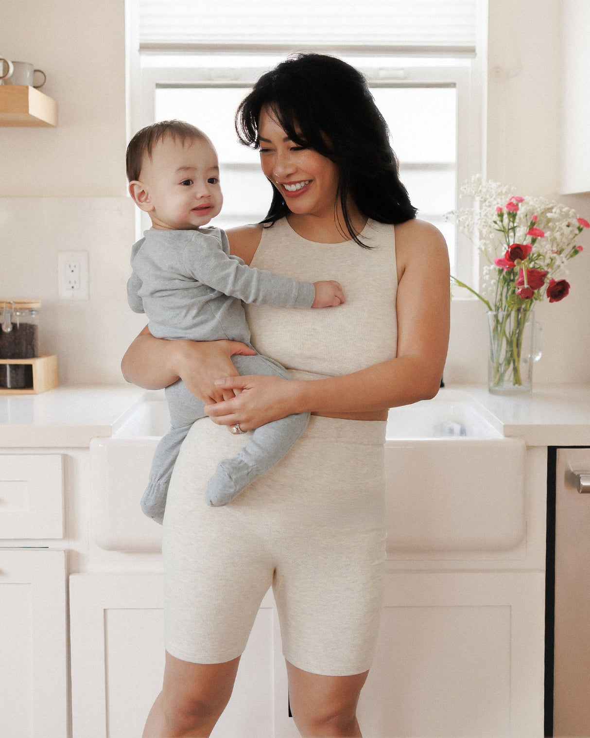 Sublime® Bamboo Maternity & Postpartum Bike Short | Oatmeal Heather - HoneyBug 