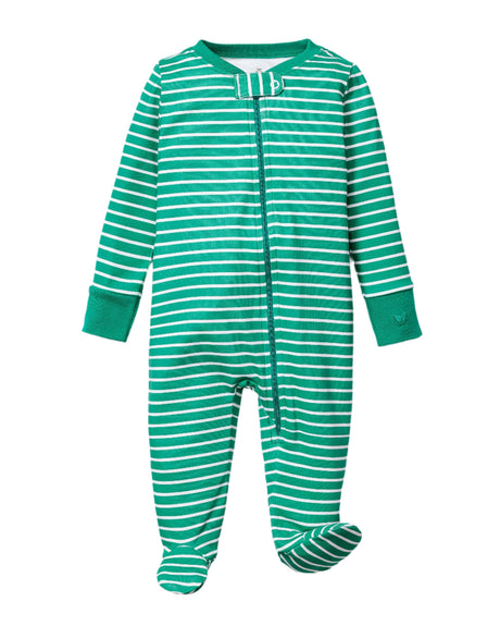 Baby's Pima Romper in Green Stripe - HoneyBug 