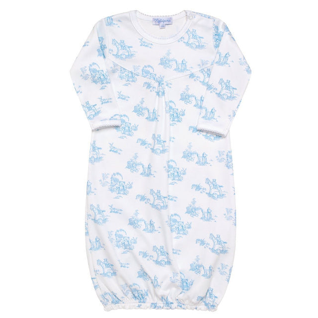 Blue Toile Baby Gown - HoneyBug 