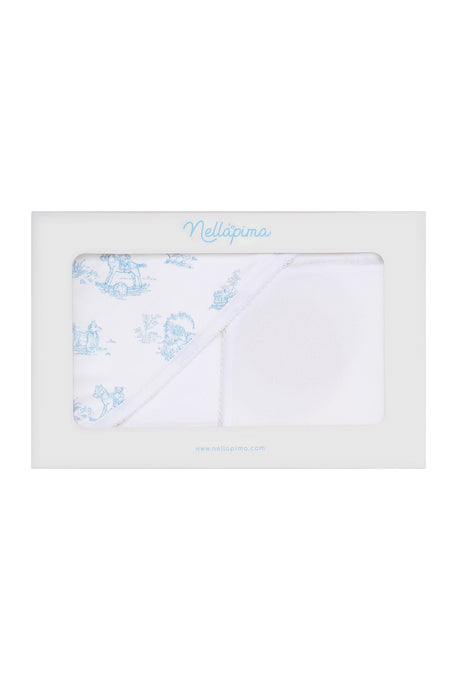 Blue Toile Hooded Towel - HoneyBug 