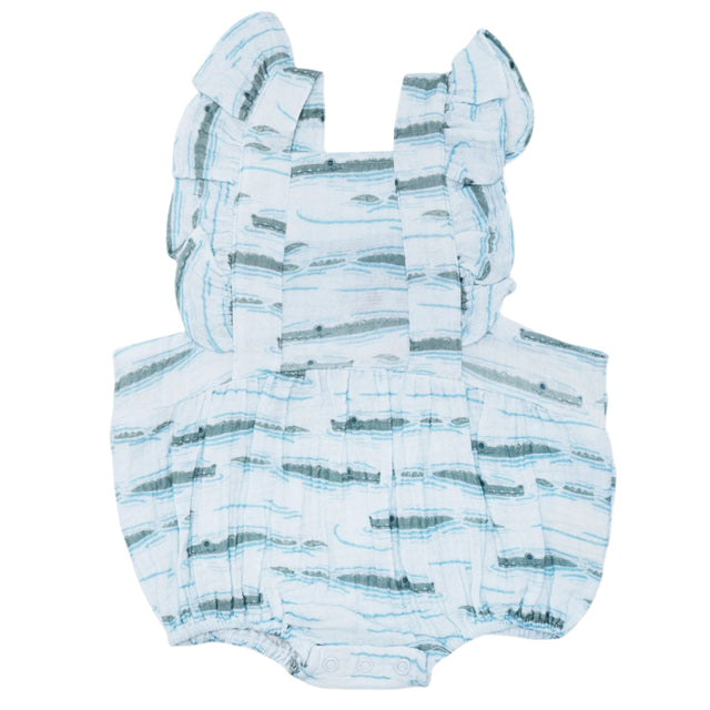 Muslin Flutter Sleeve Romper - Alligator Isle - HoneyBug 