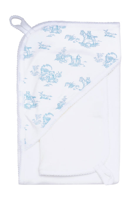 Blue Toile Hooded Towel - HoneyBug 