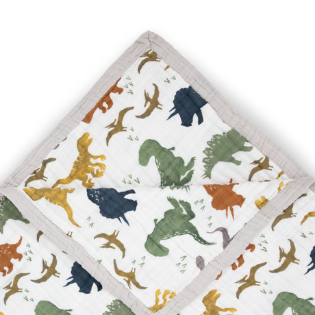 Cotton Muslin Quilted Throw - Dino Friends - HoneyBug 