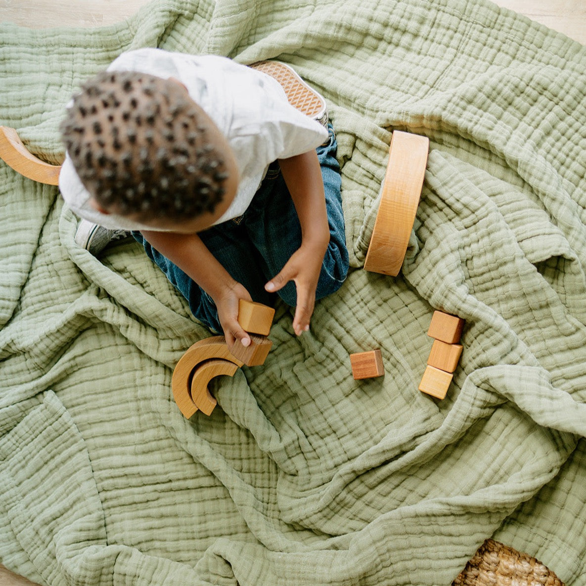 Cotton Muslin Quilted Throw - Fern - HoneyBug 