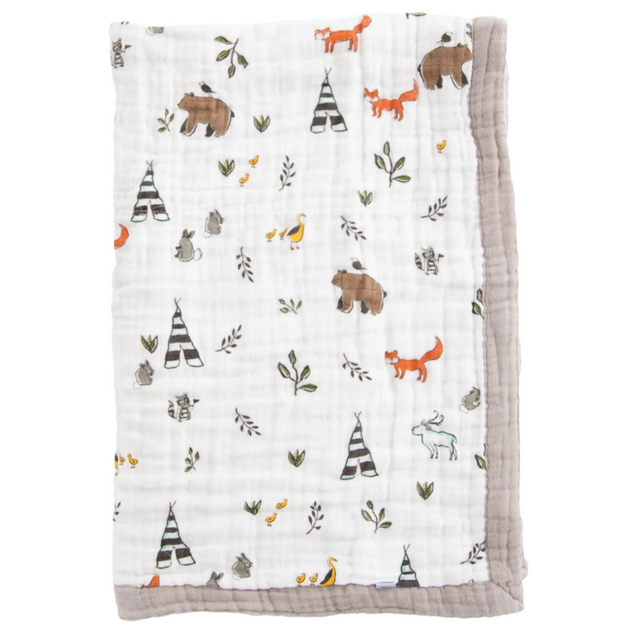 Cotton Muslin Baby Quilt - Forest Friends - HoneyBug 
