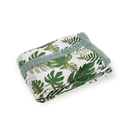 Cotton Muslin Baby Quilt - Tropical Leaf - HoneyBug 