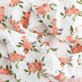 Cotton Muslin Baby Quilt - Watercolor Roses - HoneyBug 