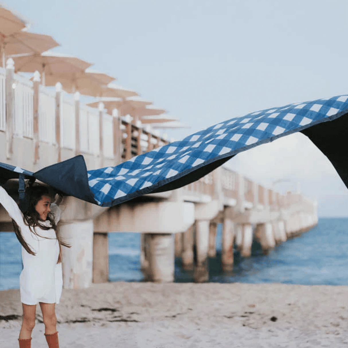 Outdoor Blanket - Navy Plaid - HoneyBug 