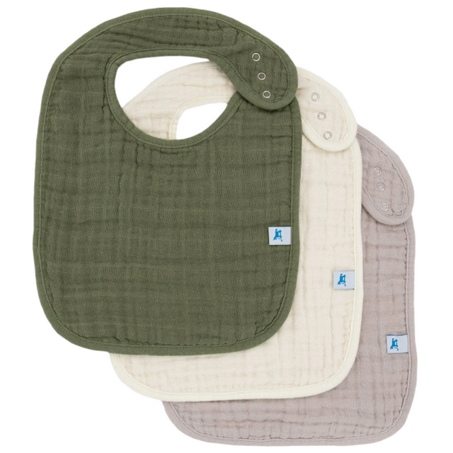 Cotton Muslin Classic Bib 3 Pack - Fern - HoneyBug 