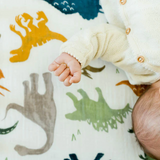 Cotton Muslin Crib Sheet - Dino Friends - HoneyBug 