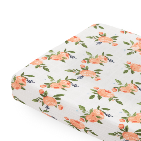 Cotton Muslin Changing Pad Cover - Watercolor Roses - HoneyBug 