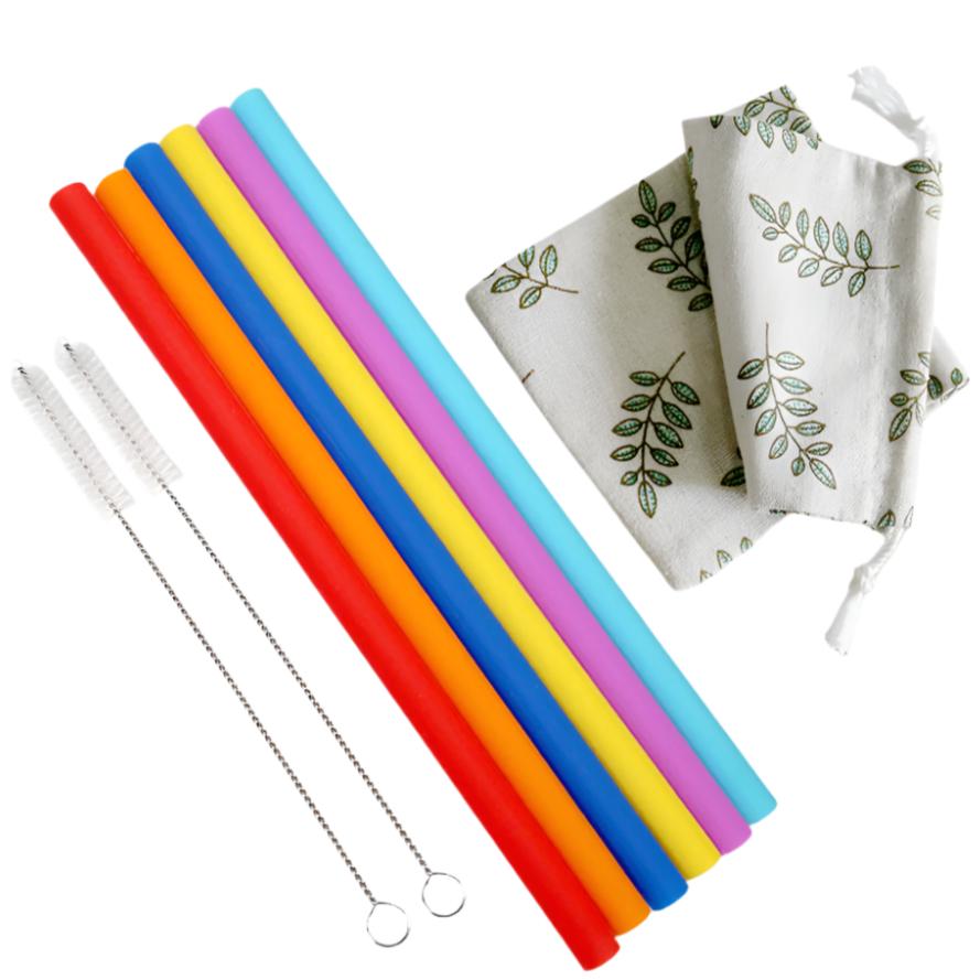 Haakaa Straight Silicone Straws with Cleaning Brushs, 6 pk - HoneyBug 