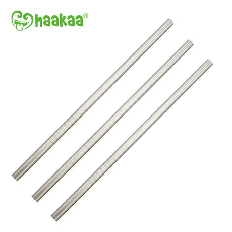 Haakaa Straight Stainless Steel Straws with Cleaning Brush, 3 pk - HoneyBug 