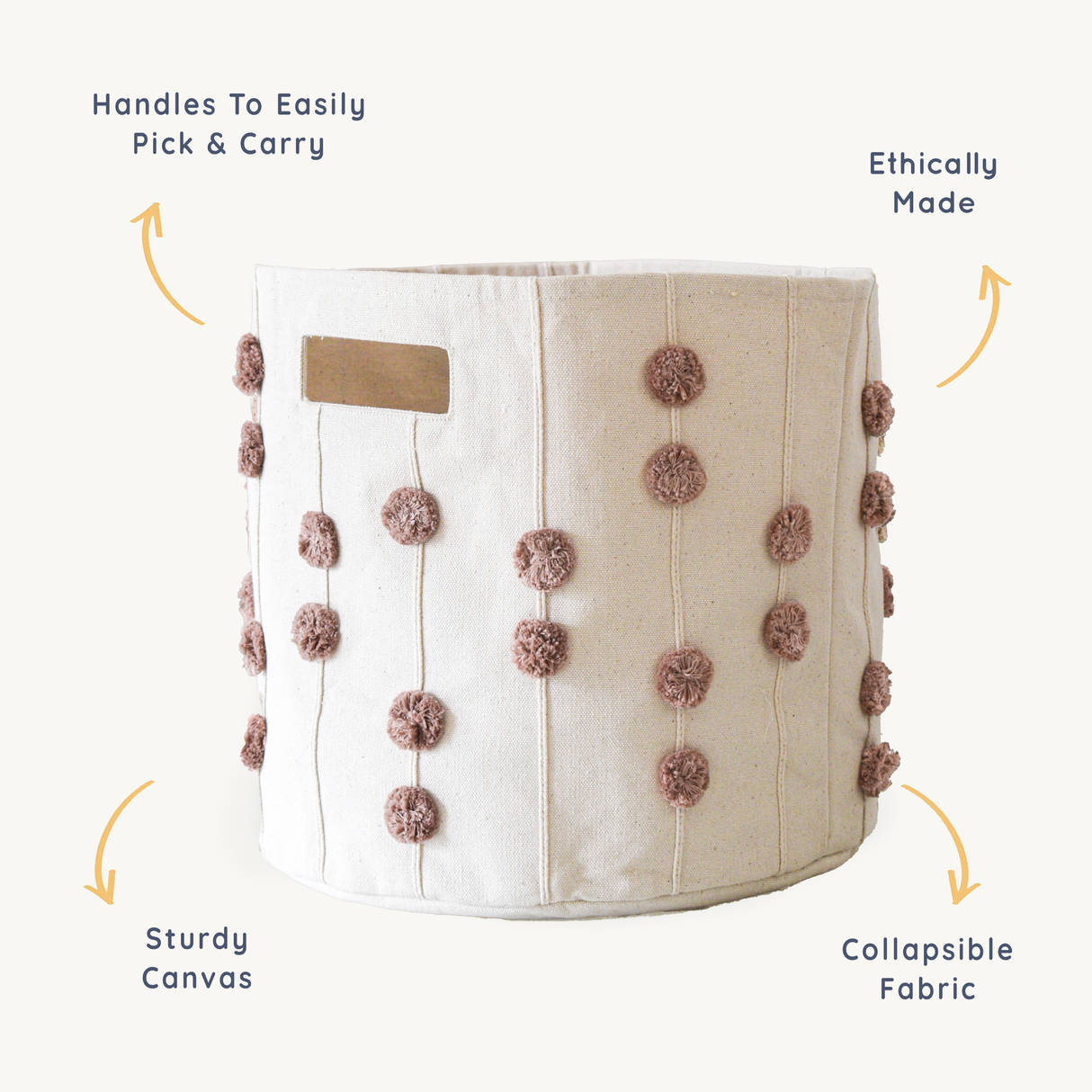 Handmade Canvas Storage Basket Pom Pom - Pecan - HoneyBug 