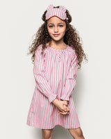 Girl's Twill Delphine Nightgown in Antique Red Ticking - HoneyBug 